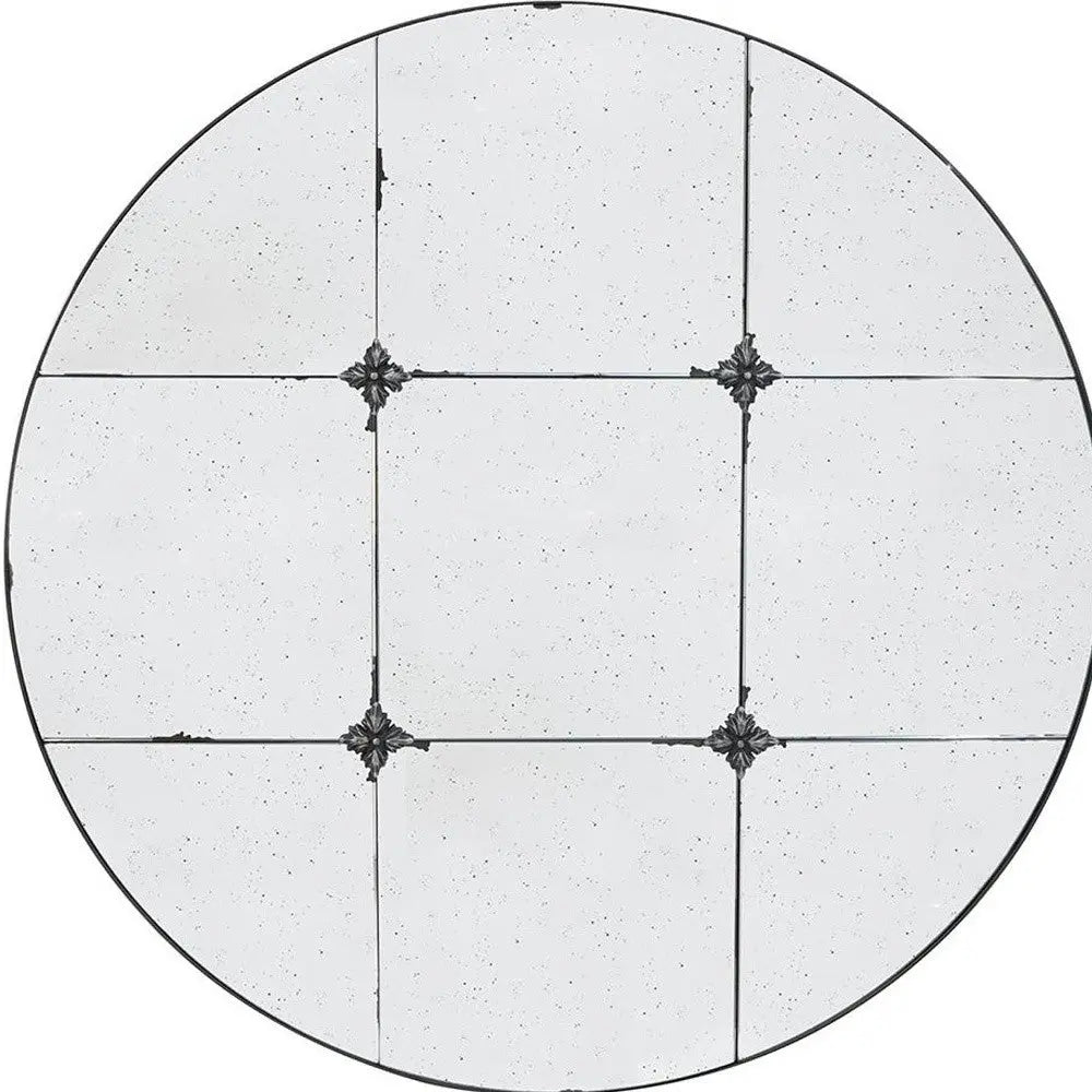 36" Black Round Iron Framed Antiqued Glass Accent Mirror Homeroots Bed & Bath
