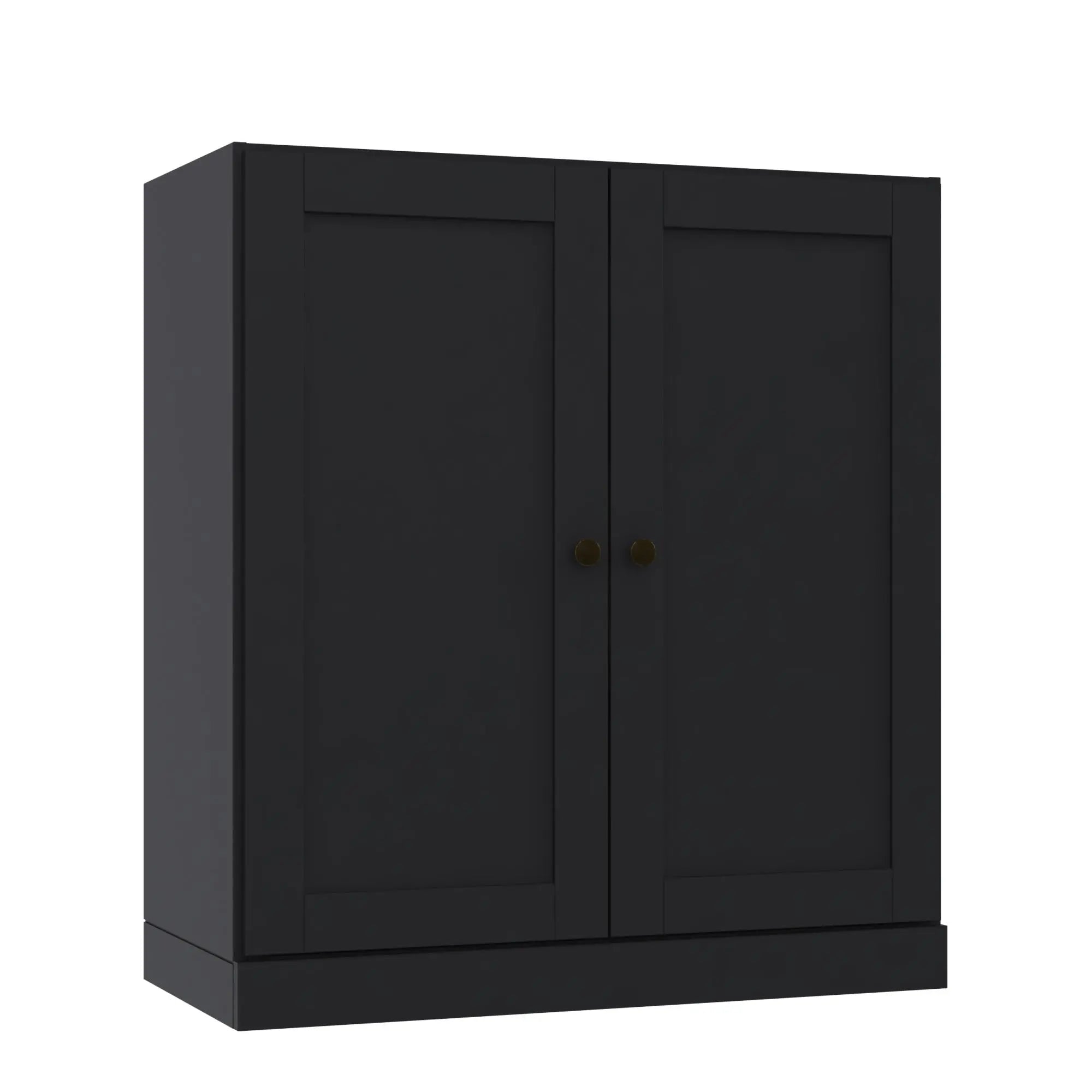 36" Black Solid Wood Adjustable Three Tier Library Bookcase with Two Doors Homeroots Office