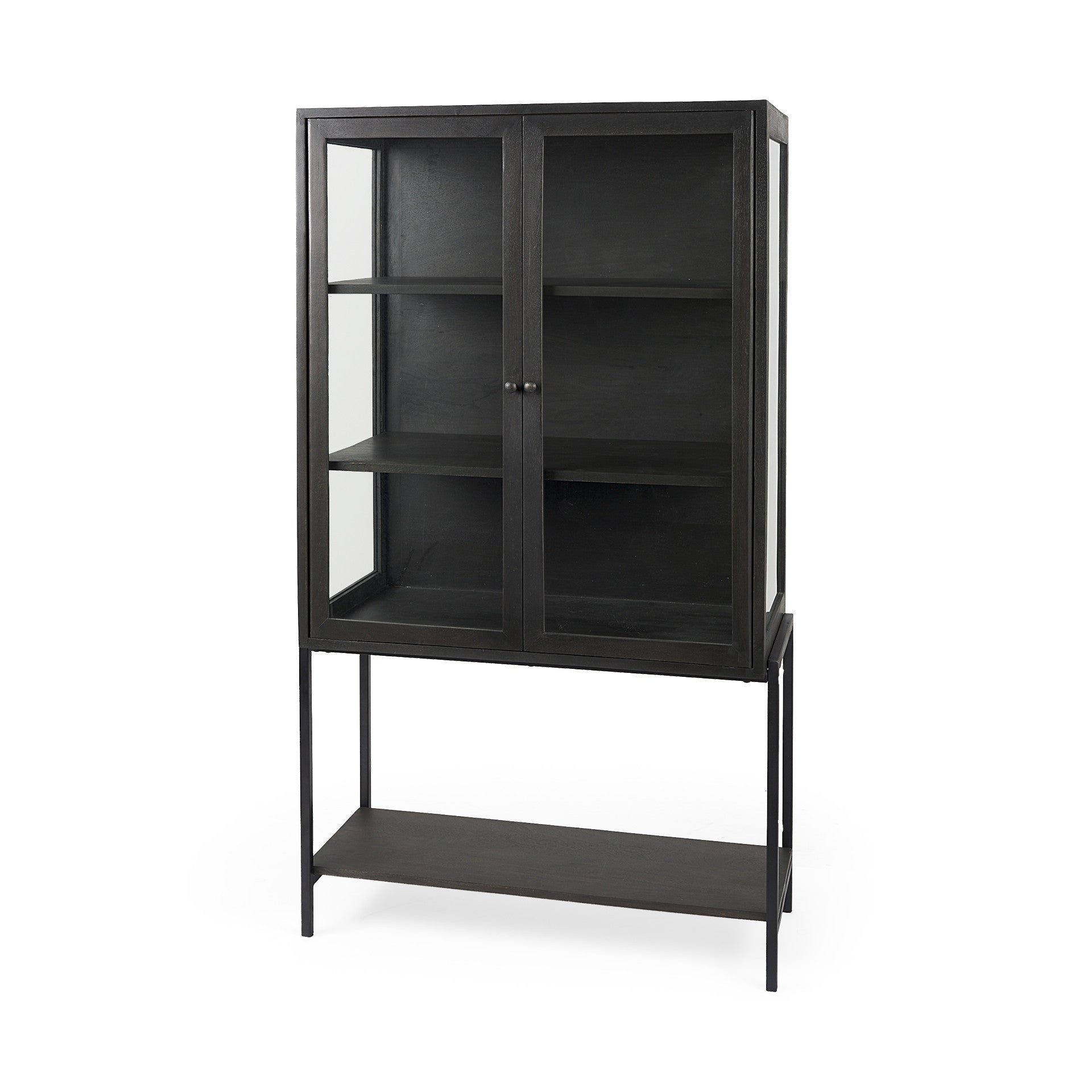 36" Black Solid Wood and Metal Display Cabinet With Two Doors Homeroots Kitchen & Dining