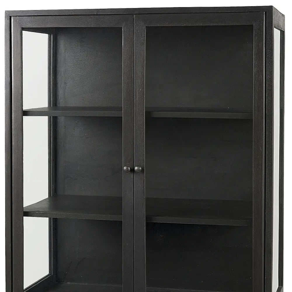 36" Black Solid Wood and Metal Display Cabinet With Two Doors Homeroots Kitchen & Dining