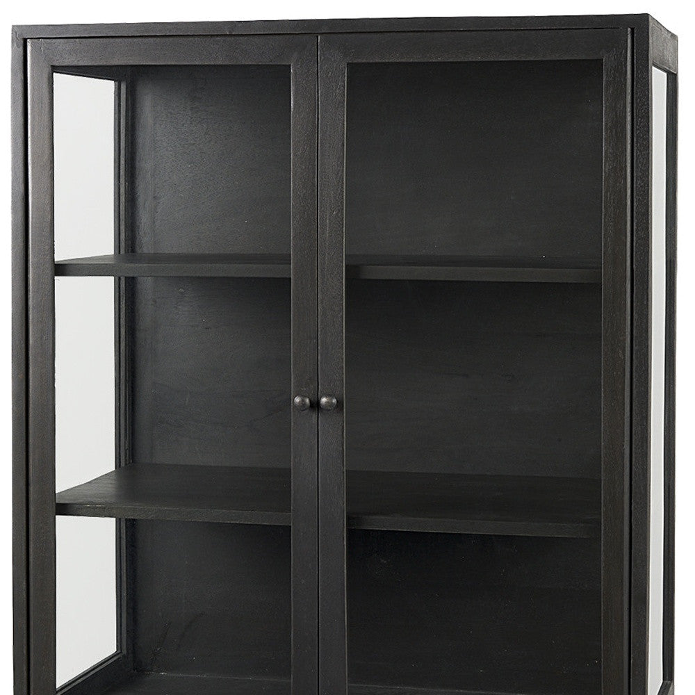 36" Black Solid Wood and Metal Display Cabinet With Two Doors Homeroots Kitchen & Dining