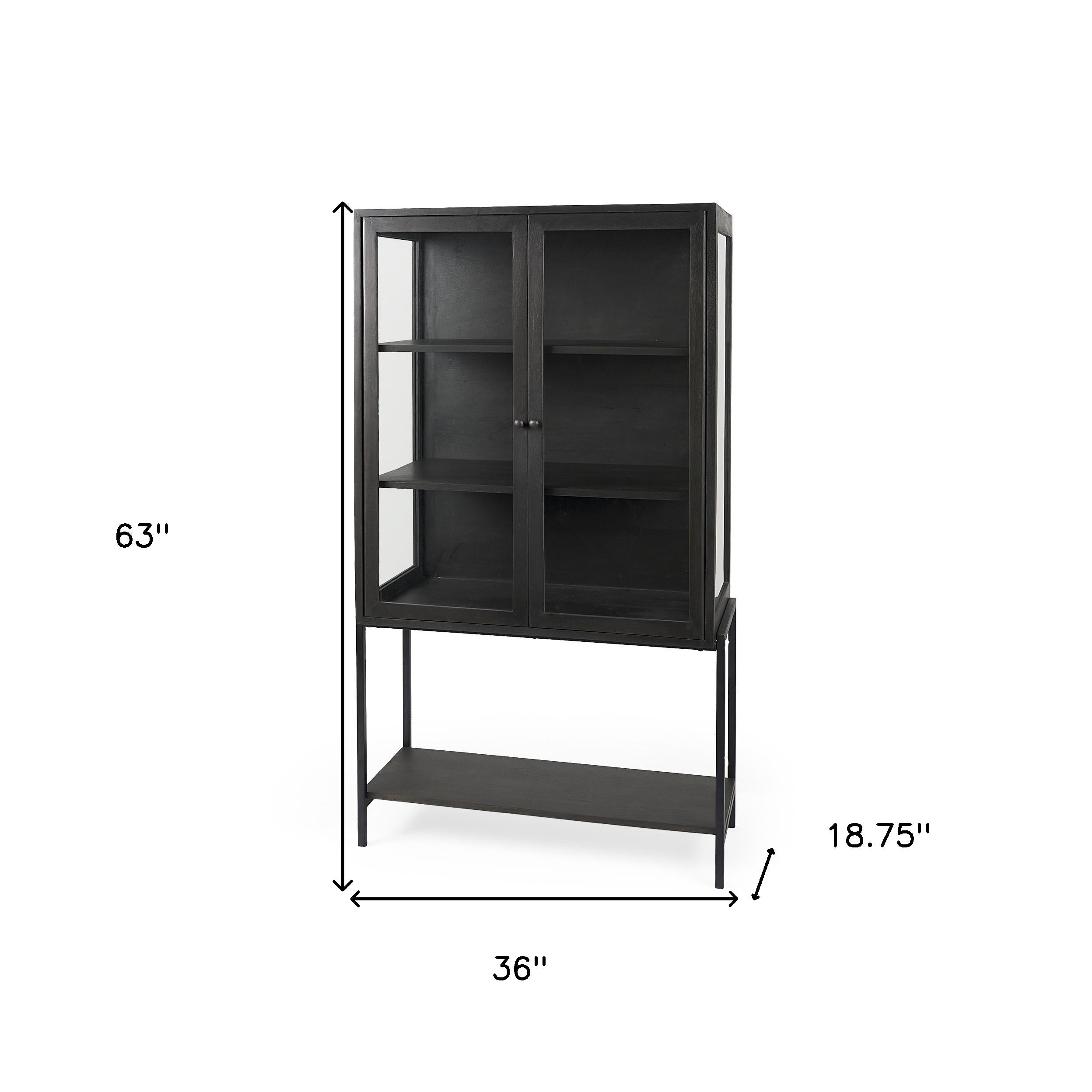 36" Black Solid Wood and Metal Display Cabinet With Two Doors Homeroots Kitchen & Dining