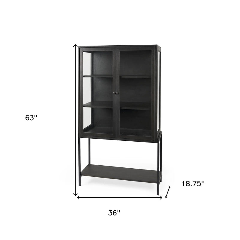 36" Black Solid Wood and Metal Display Cabinet With Two Doors Homeroots Kitchen & Dining