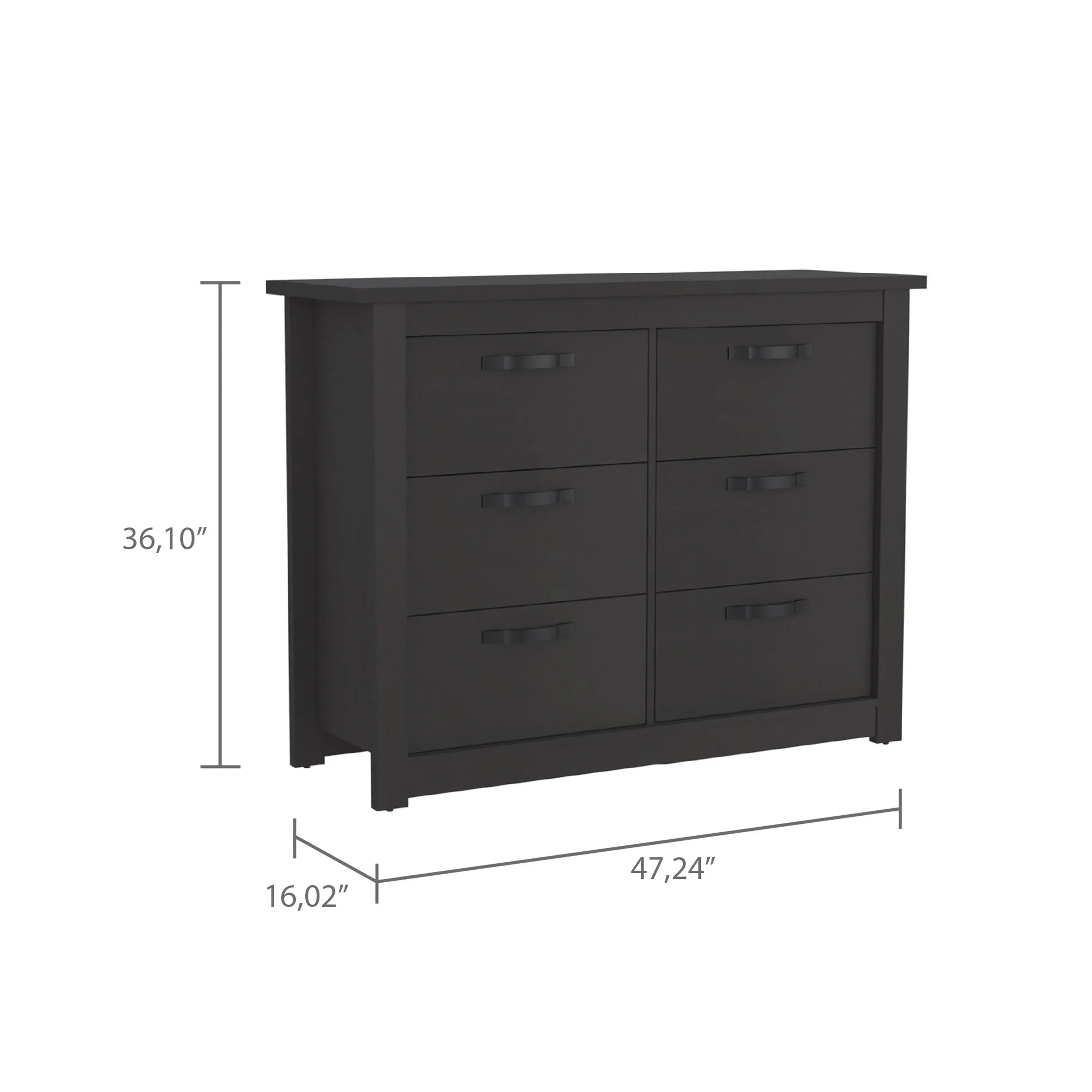 36" Black Wood Six Drawer Double Dresser Homeroots Bed & Bath