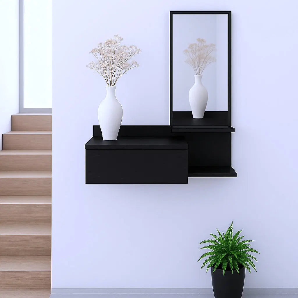 36" Black Wood Wall Mounted Accent Cabinet With Drawer And Mirror Homeroots Kitchen & Dining