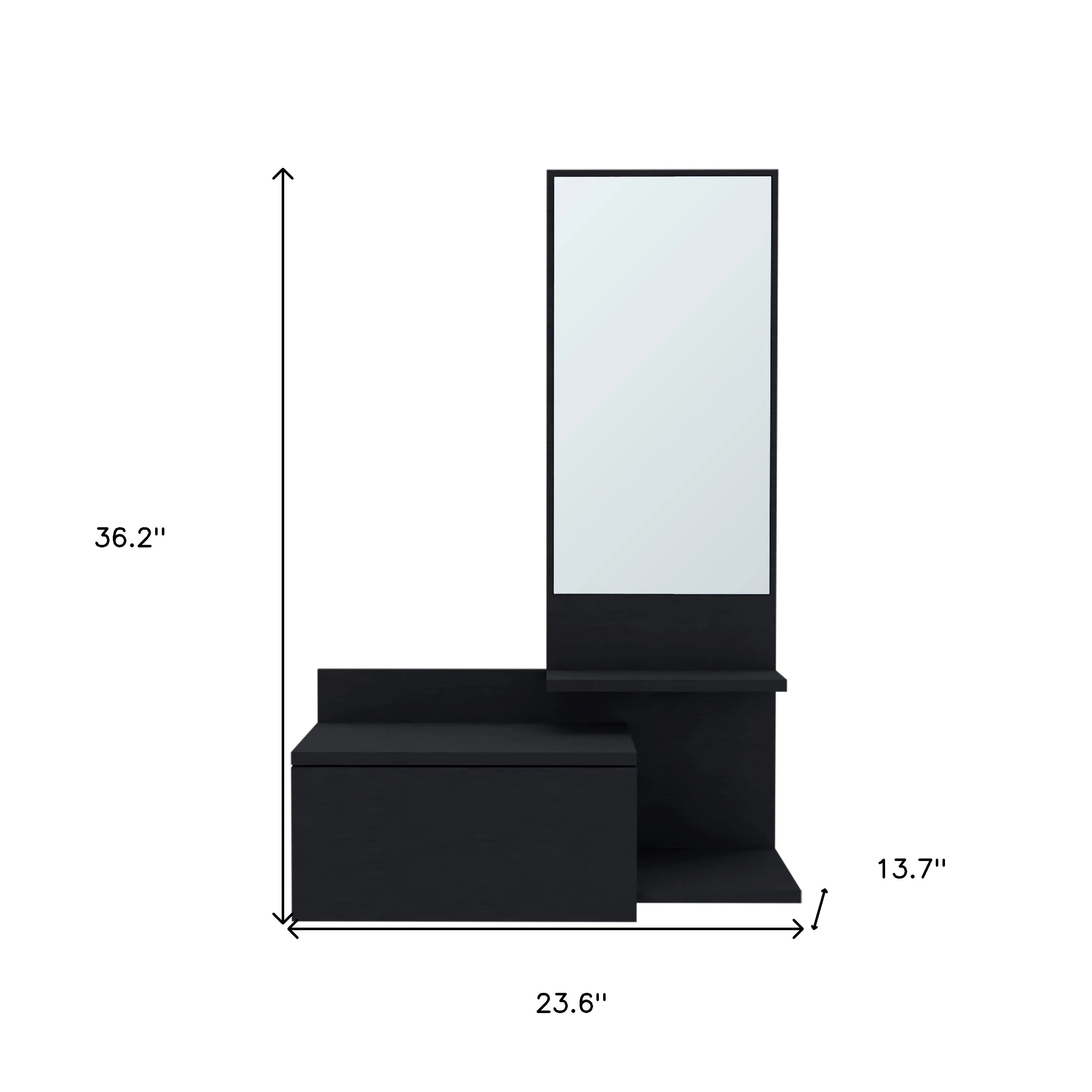 36" Black Wood Wall Mounted Accent Cabinet With Drawer And Mirror Homeroots Kitchen & Dining