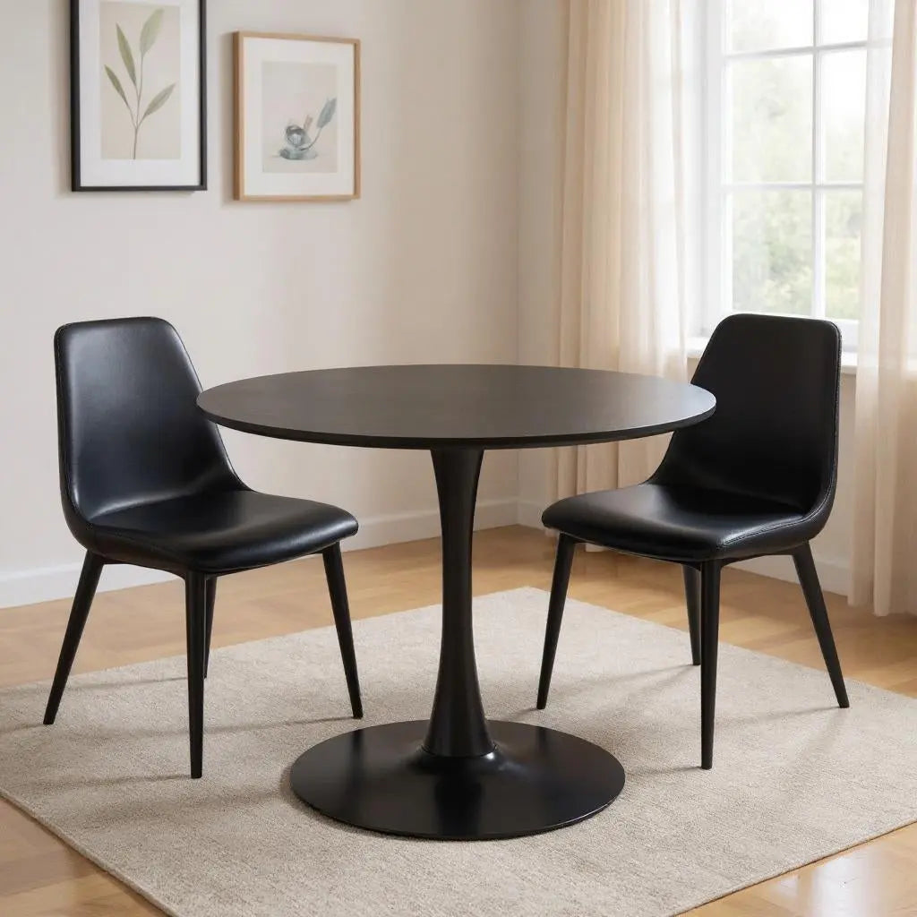 36" Black Wood and Steel Pedestal Base Round Top Dining Table Homeroots Kitchen & Dining