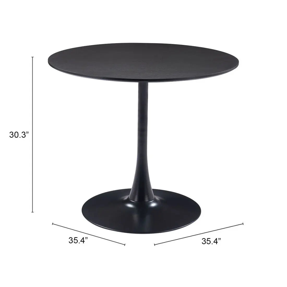 36" Black Wood and Steel Pedestal Base Round Top Dining Table Homeroots Kitchen & Dining
