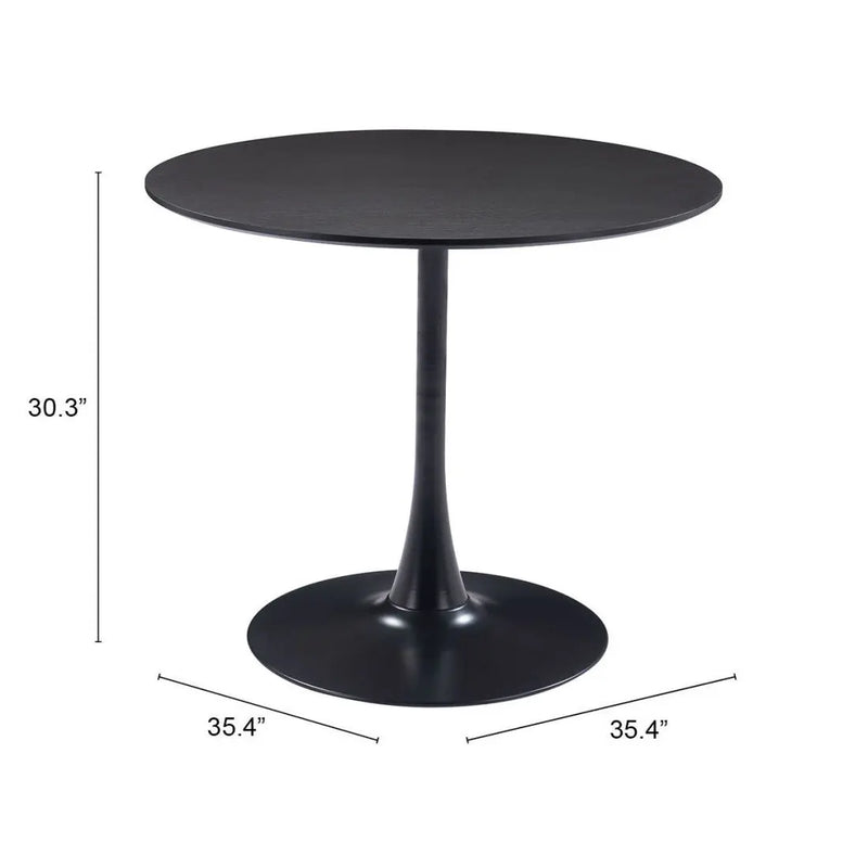 36" Black Wood and Steel Pedestal Base Round Top Dining Table Homeroots Kitchen & Dining