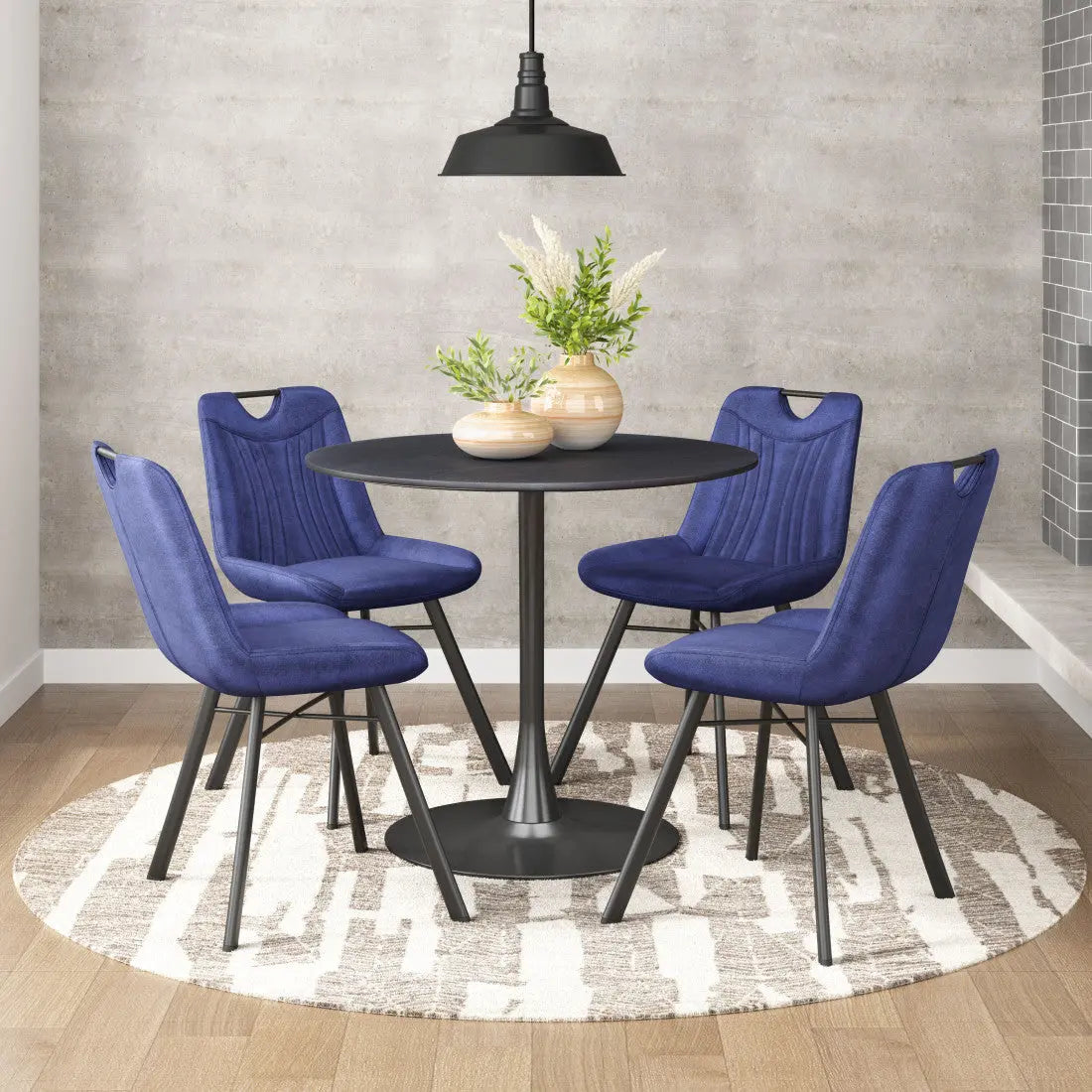 36" Black Wood and Steel Pedestal Base Round Top Dining Table Homeroots Kitchen & Dining