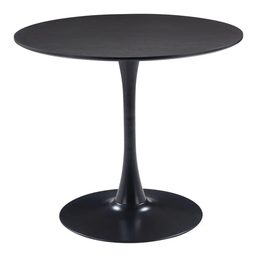 36" Black Wood and Steel Pedestal Base Round Top Dining Table Homeroots Kitchen & Dining