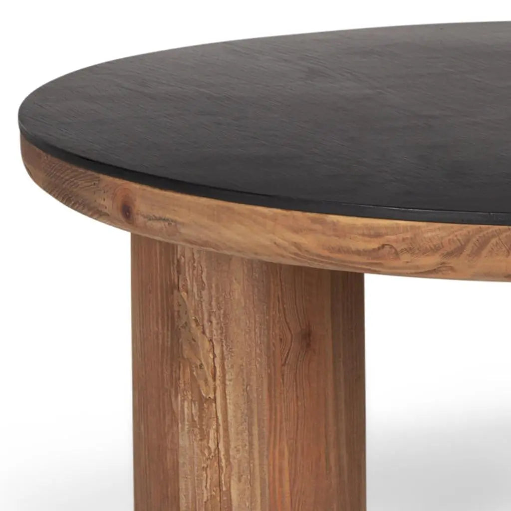 36" Black and Brown Solid Wood and Reclaimed Wood Round Coffee Table Homeroots Living Room