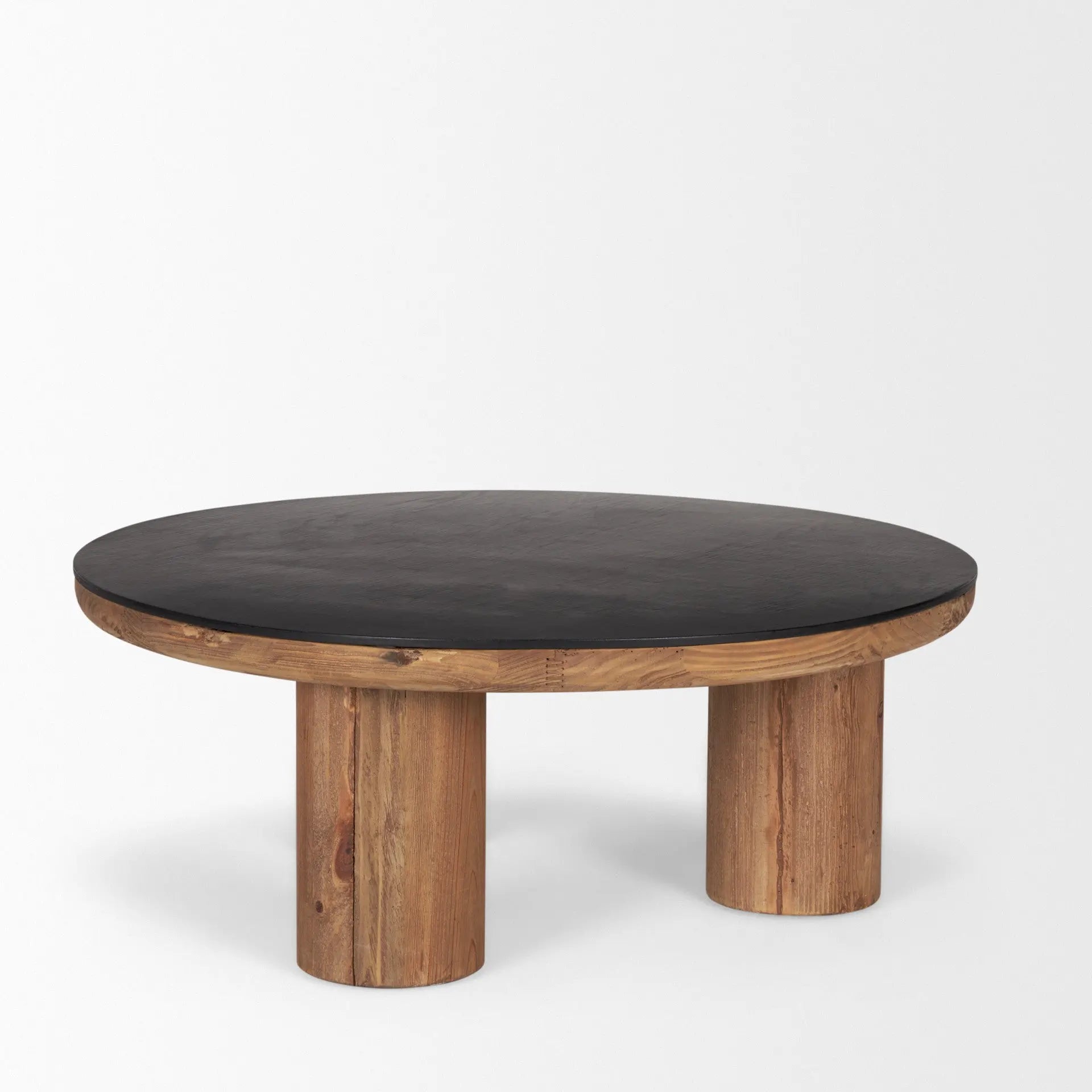 36" Black and Brown Solid Wood and Reclaimed Wood Round Coffee Table Homeroots Living Room