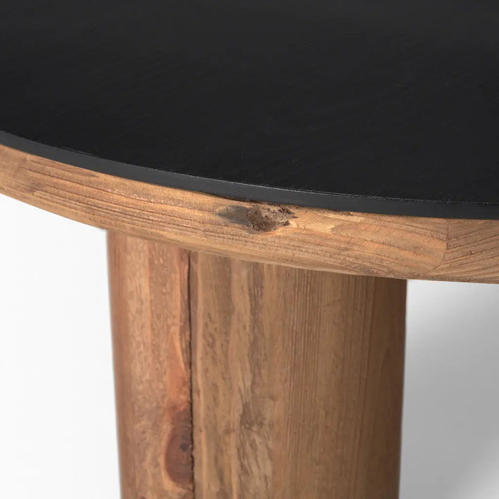 36" Black and Brown Solid Wood and Reclaimed Wood Round Coffee Table Homeroots Living Room