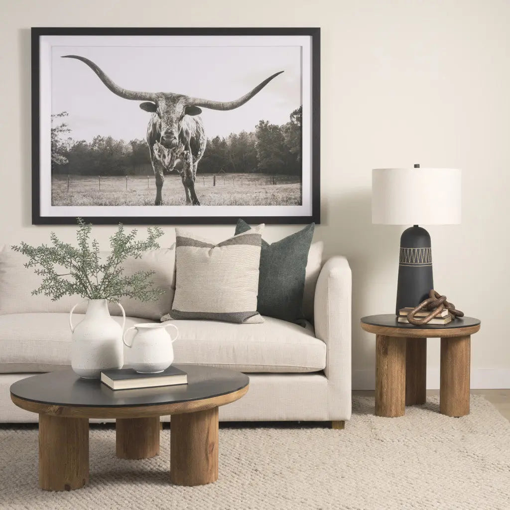 36" Black and Brown Solid Wood and Reclaimed Wood Round Coffee Table Homeroots Living Room