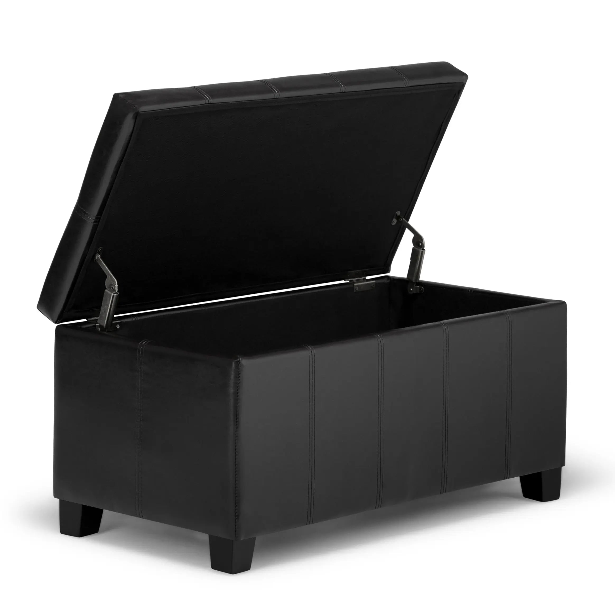 36" Black and Dark Brown Faux Leather and Solid Wood Upholstered Storage Bench With Flip Top Homeroots Living Room
