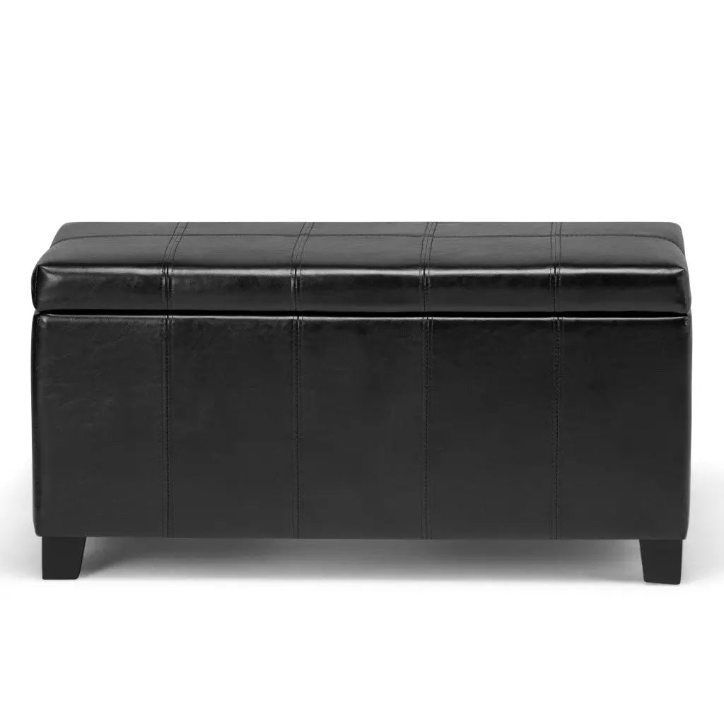36" Black and Dark Brown Faux Leather and Solid Wood Upholstered Storage Bench With Flip Top Homeroots Living Room