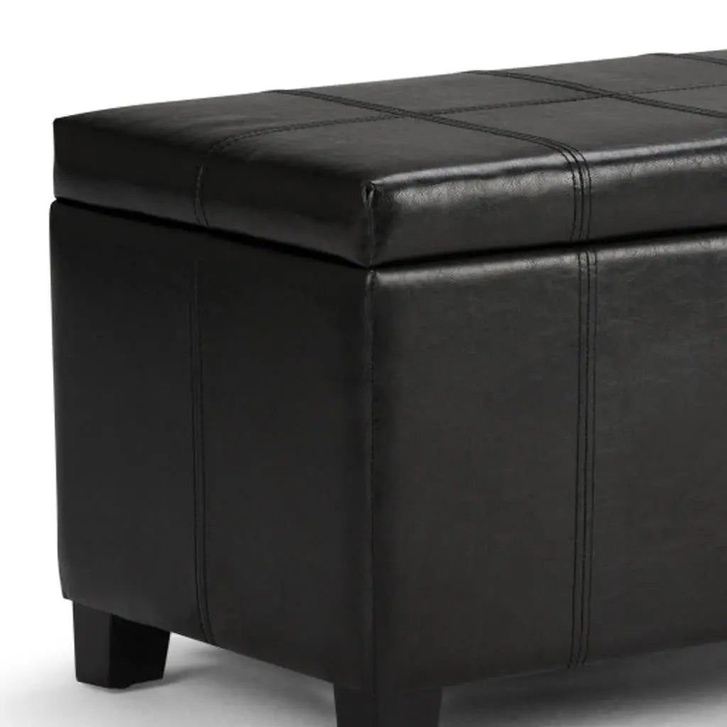 36" Black and Dark Brown Faux Leather and Solid Wood Upholstered Storage Bench With Flip Top Homeroots Living Room