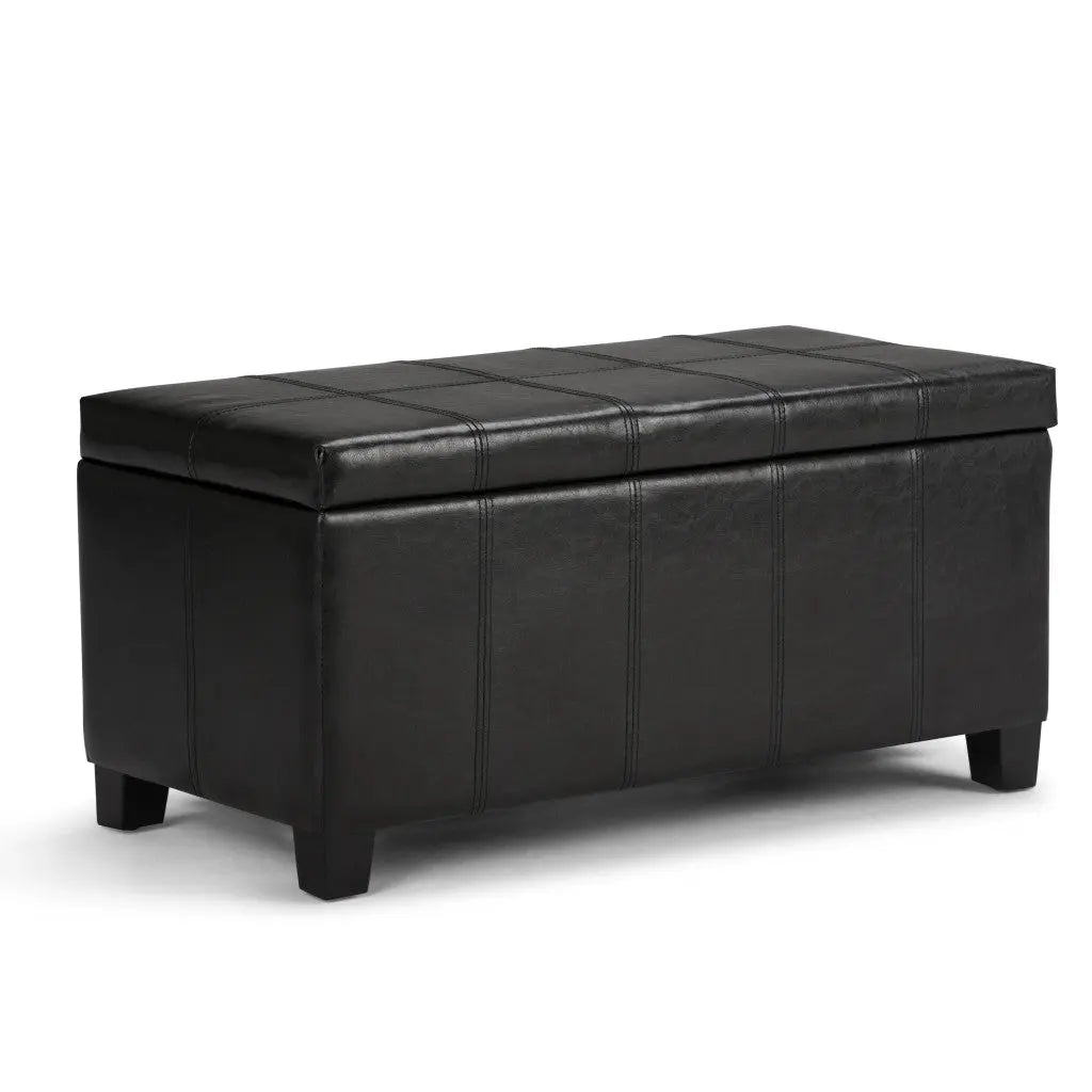 36" Black and Dark Brown Faux Leather and Solid Wood Upholstered Storage Bench With Flip Top Homeroots Living Room