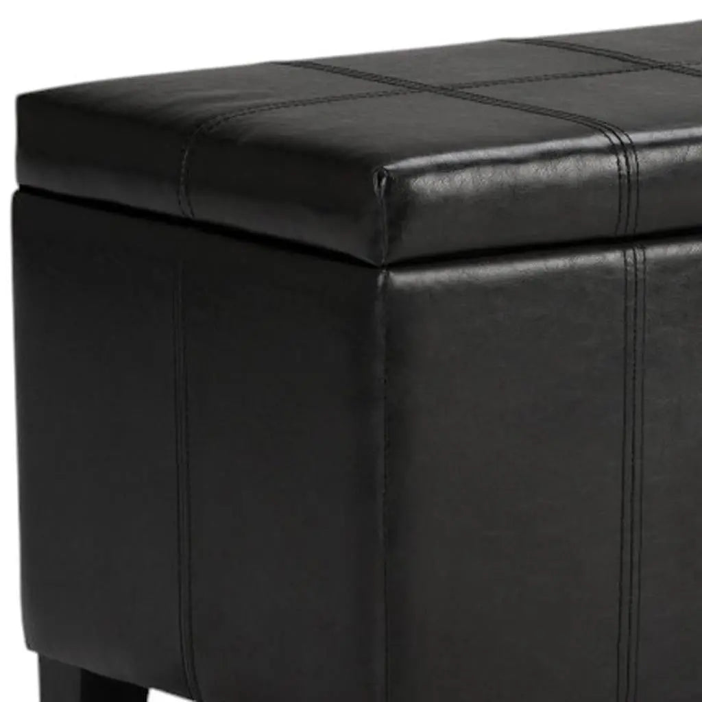 36" Black and Dark Brown Faux Leather and Solid Wood Upholstered Storage Bench With Flip Top Homeroots Living Room