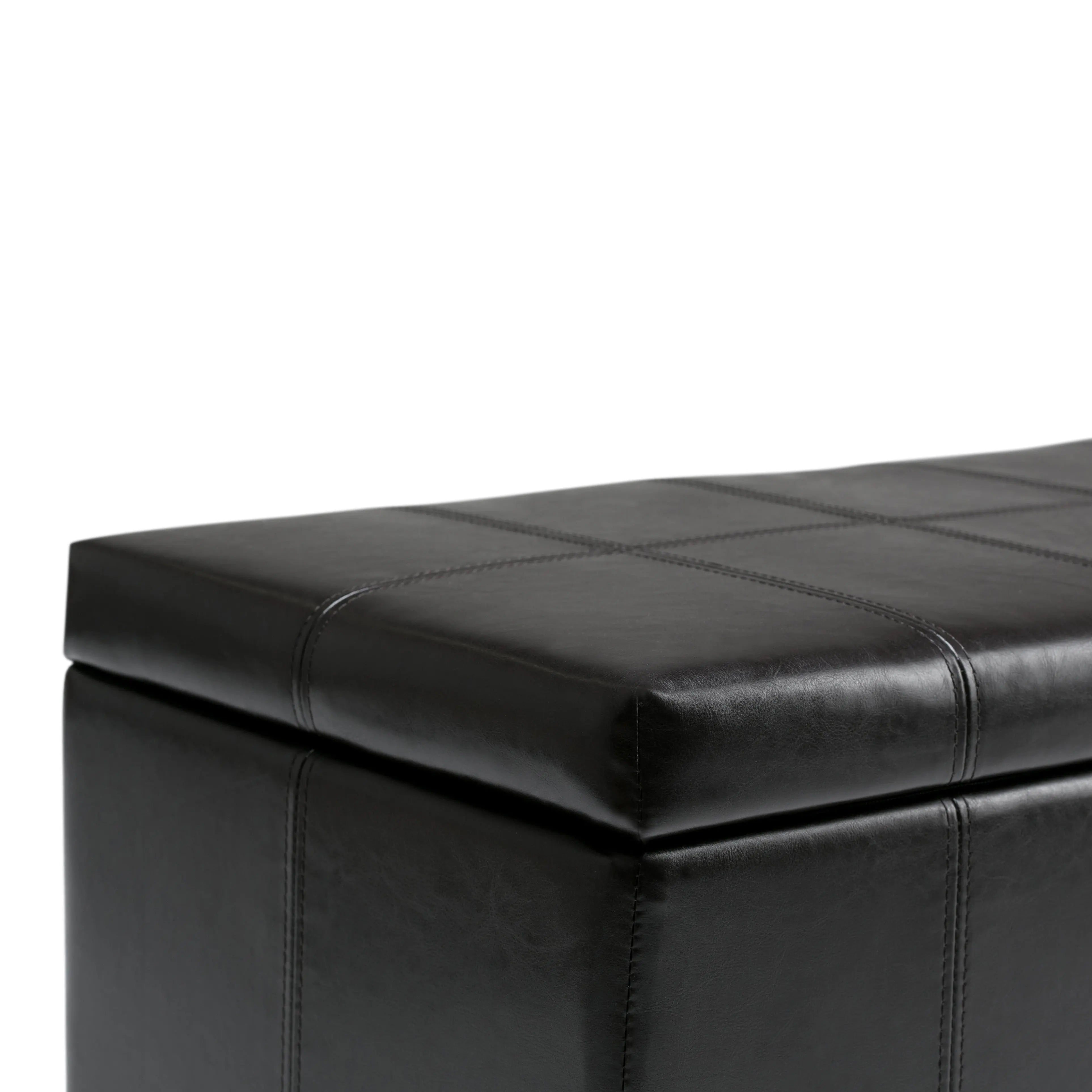 36" Black and Dark Brown Faux Leather and Solid Wood Upholstered Storage Bench With Flip Top Homeroots Living Room