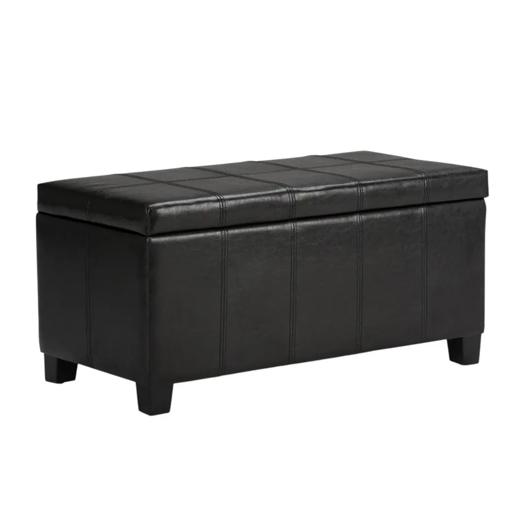 36" Black and Dark Brown Faux Leather and Solid Wood Upholstered Storage Bench With Flip Top Homeroots Living Room