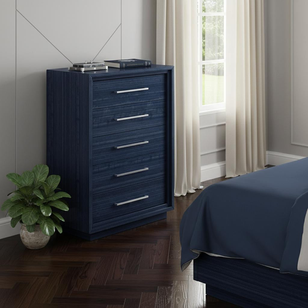 36" Blue Wood Five Drawer Gentlemens Chest - GreatEagleInc
