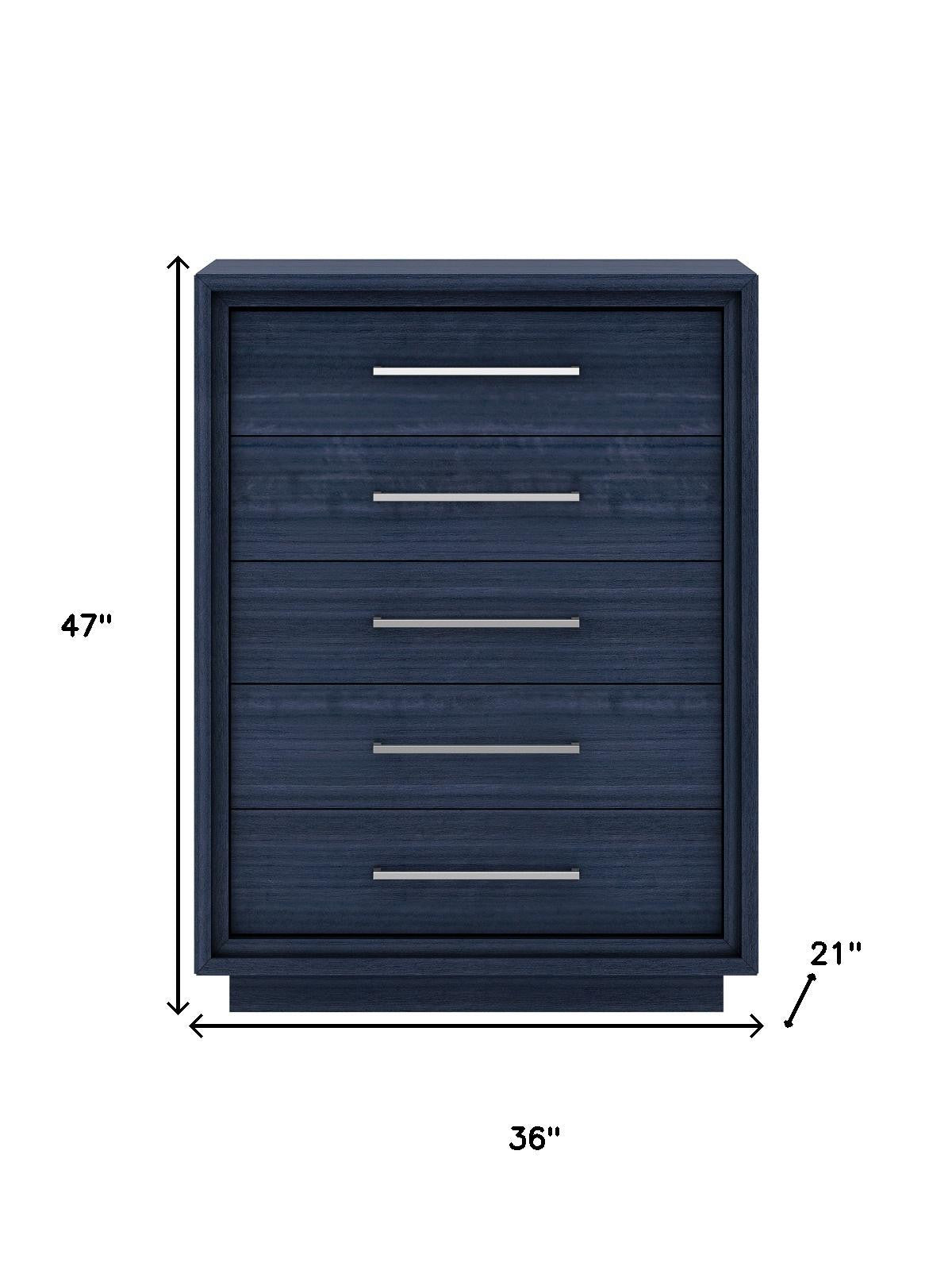 36" Blue Wood Five Drawer Gentlemens Chest - GreatEagleInc