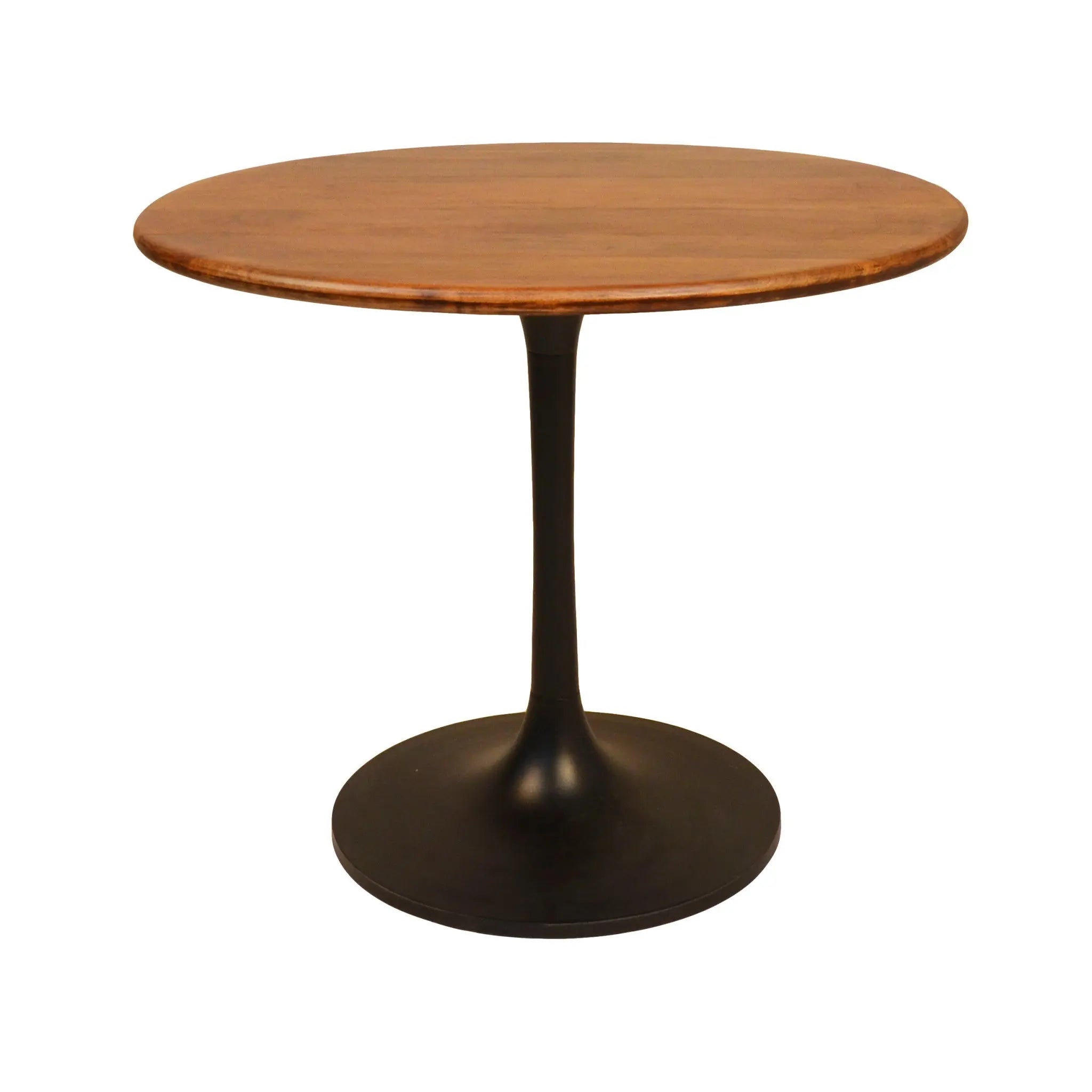 36" Brown And Black Rounded Solid Wood And Iron Pedestal Base Dining Table Homeroots Kitchen & Dining