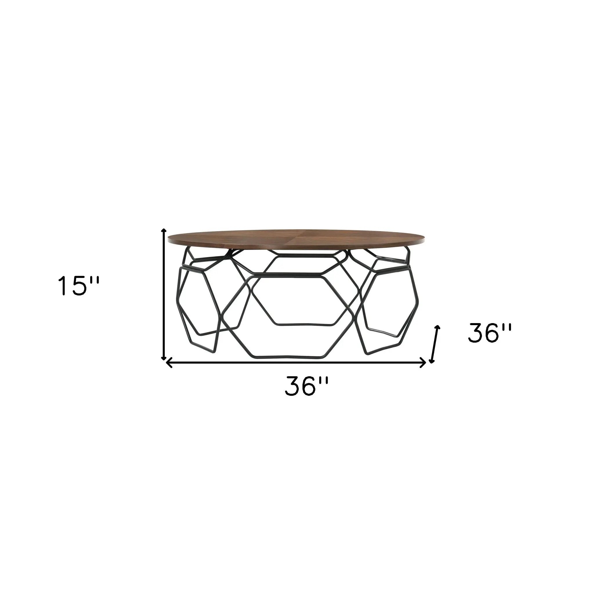 36" Brown And Black Solid Wood And Metal Round Coffee Table Homeroots Living Room