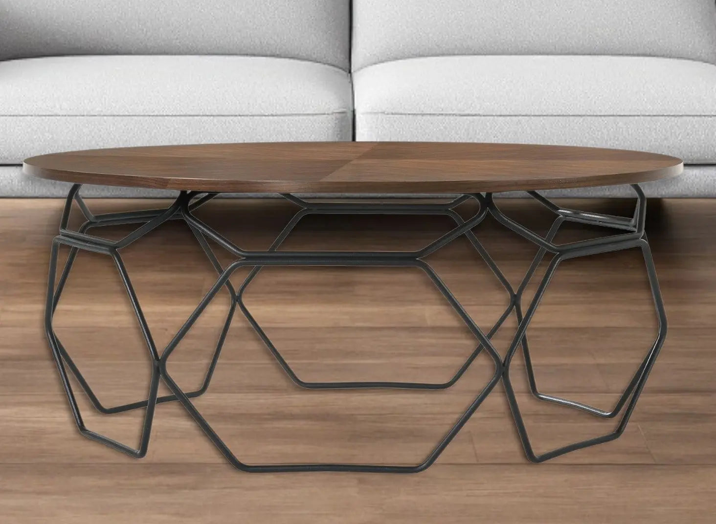 36" Brown And Black Solid Wood And Metal Round Coffee Table Homeroots Living Room