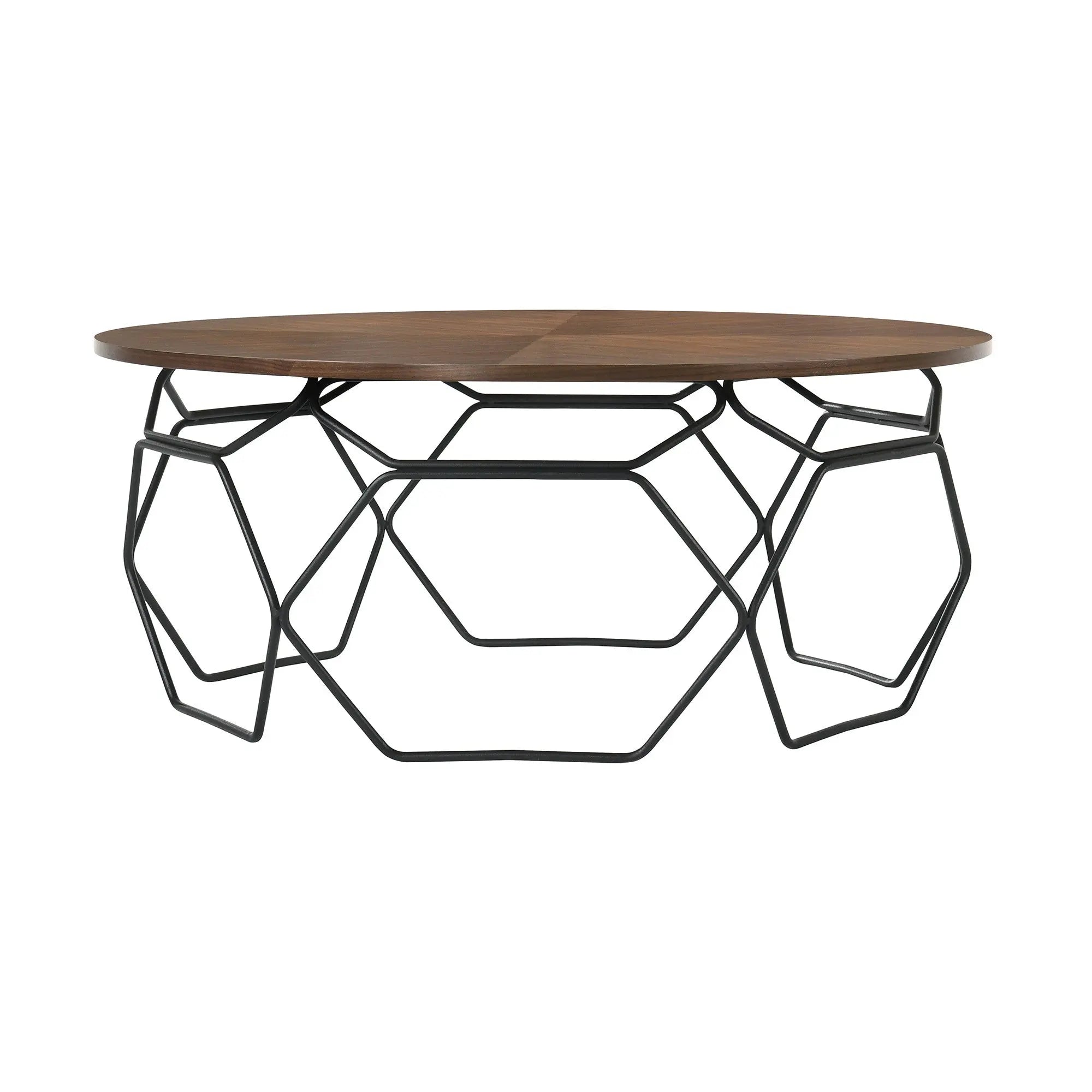 36" Brown And Black Solid Wood And Metal Round Coffee Table Homeroots Living Room