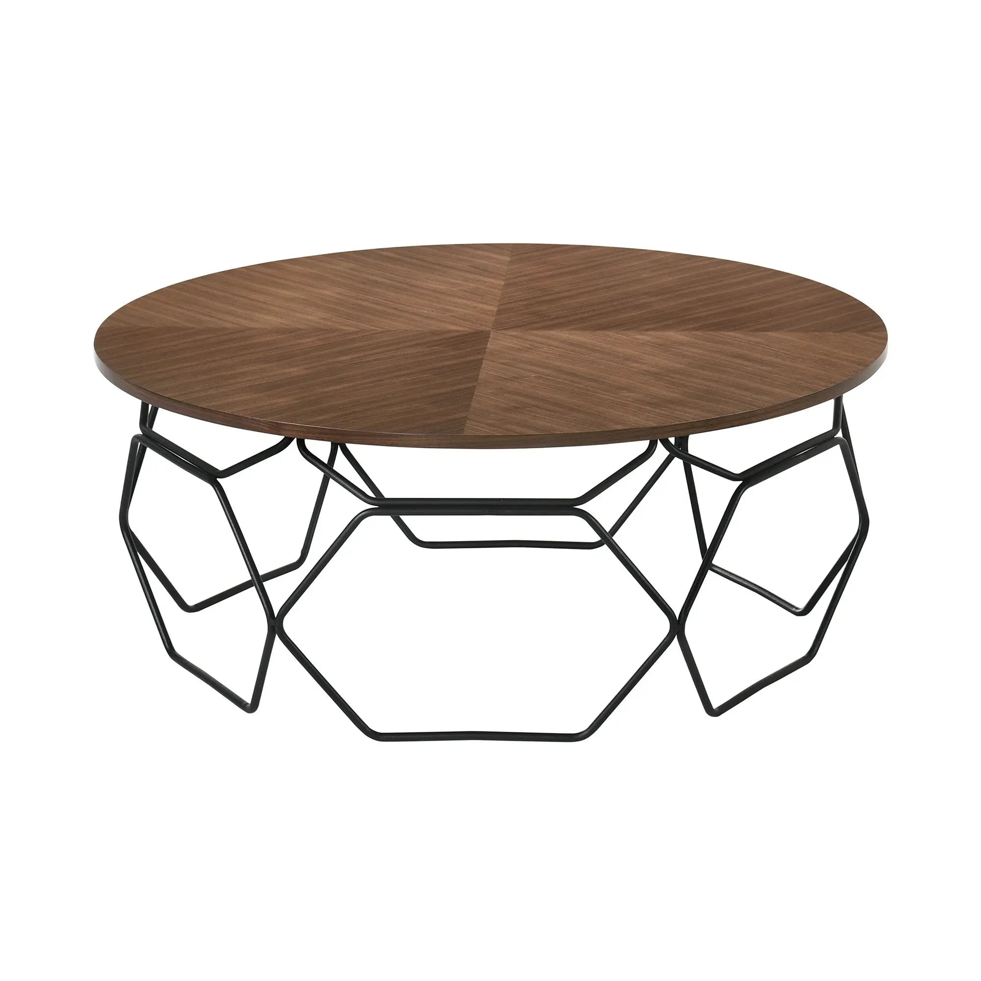 36" Brown And Black Solid Wood And Metal Round Coffee Table Homeroots Living Room