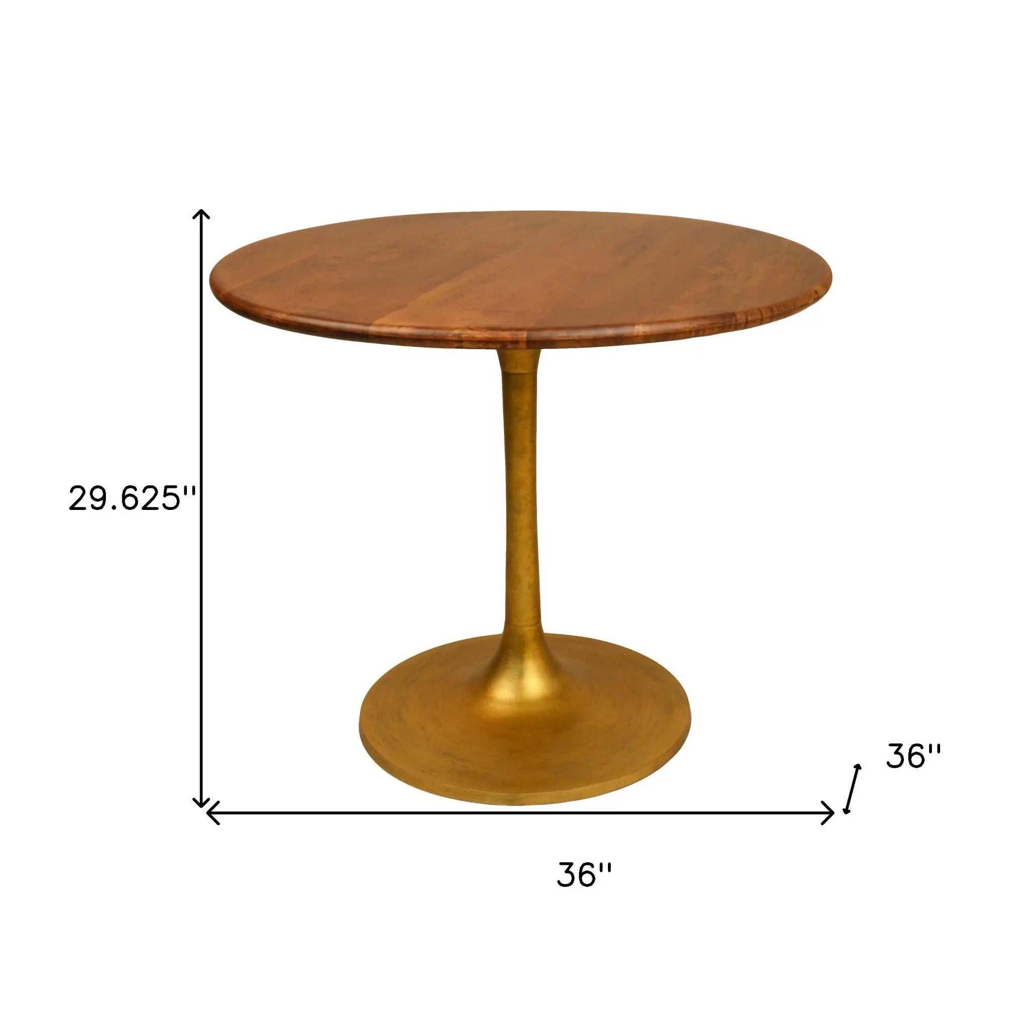 36" Brown And Gold Rounded Solid Wood And Iron Pedestal Base Dining Table Homeroots Kitchen & Dining