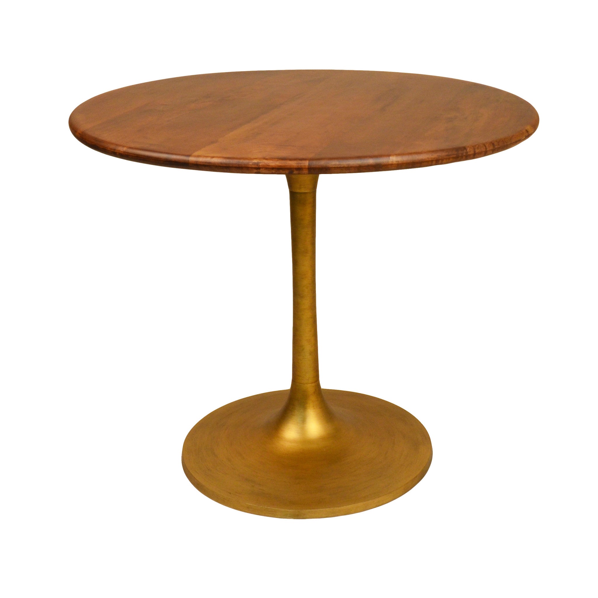 36" Brown And Gold Rounded Solid Wood And Iron Pedestal Base Dining Table Homeroots Kitchen & Dining