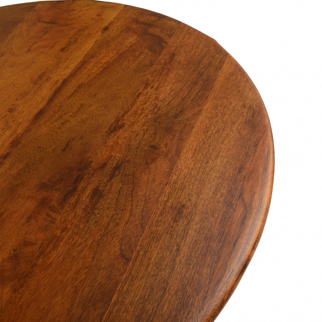 36" Brown And Gold Rounded Solid Wood And Iron Pedestal Base Dining Table Homeroots Kitchen & Dining