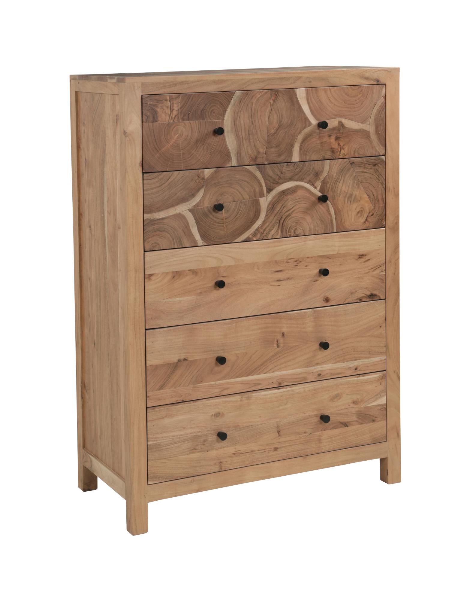 36" Brown Live Edge Solid Wood Five Drawer Dresser Homeroots