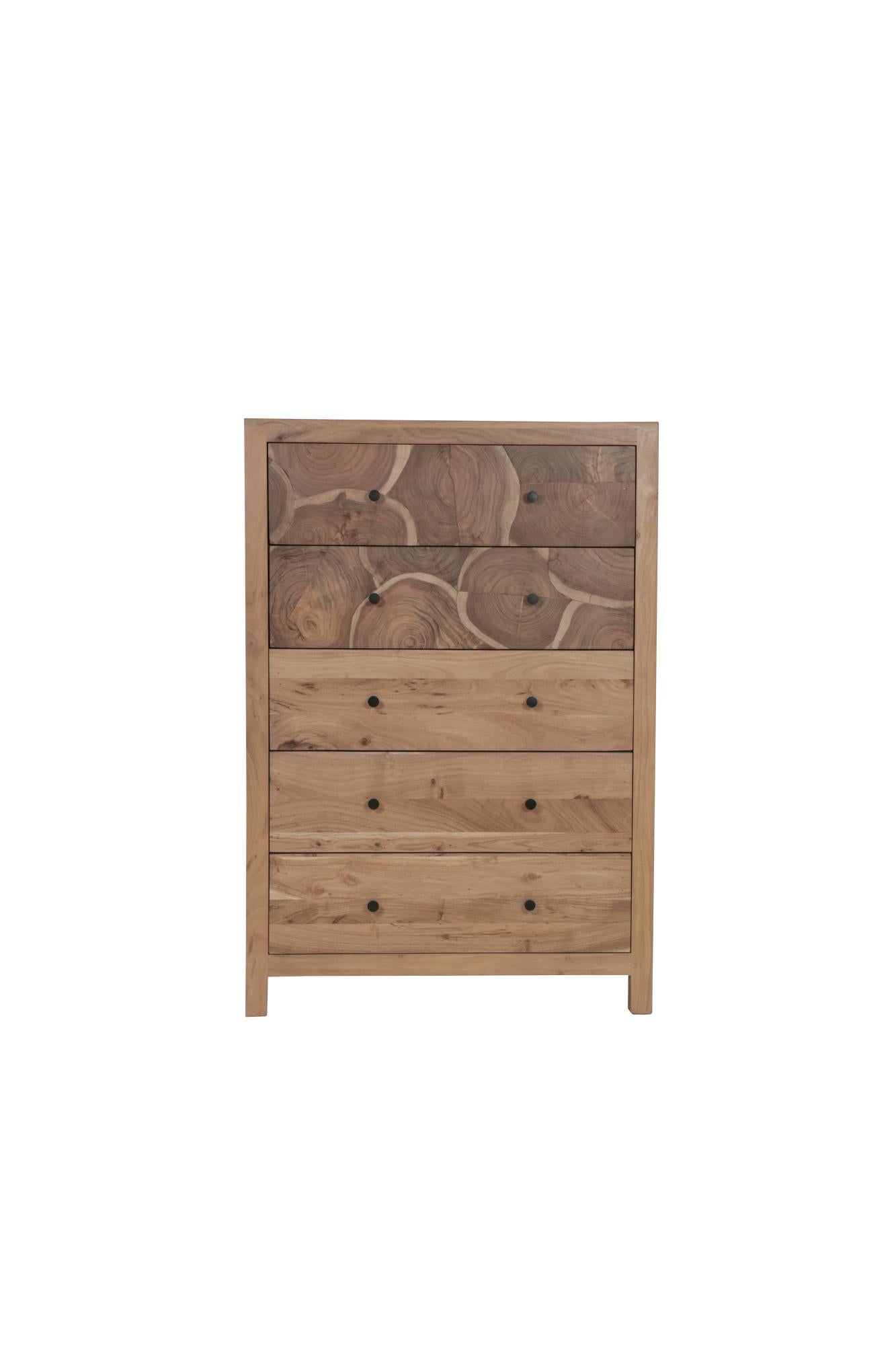 36" Brown Live Edge Solid Wood Five Drawer Dresser Homeroots