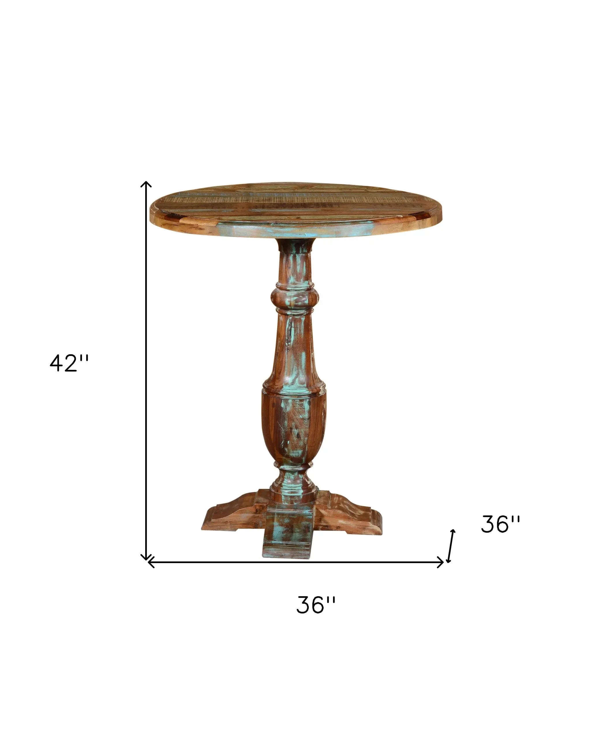 36" Brown Rounded Solid Wood Pedestal Base Dining Table Homeroots Kitchen & Dining