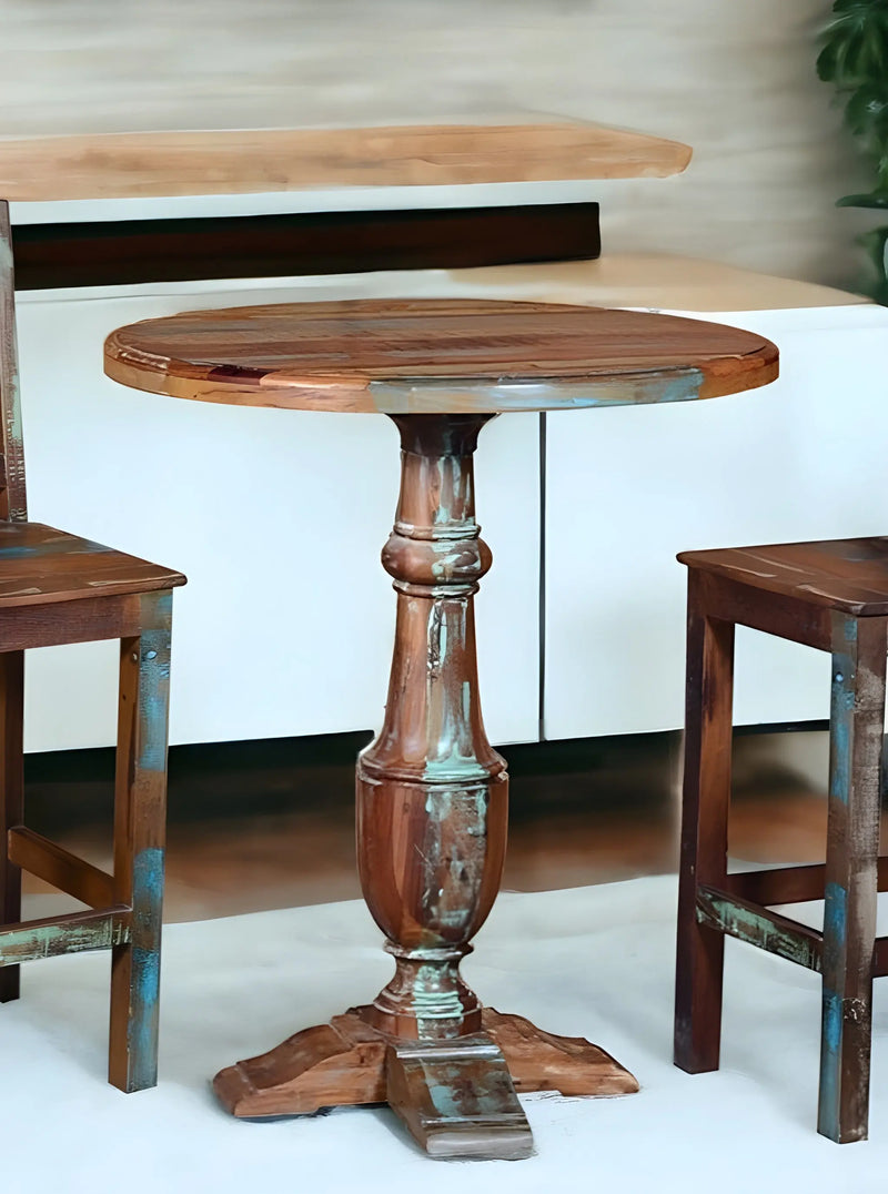 36" Brown Rounded Solid Wood Pedestal Base Dining Table Homeroots Kitchen & Dining