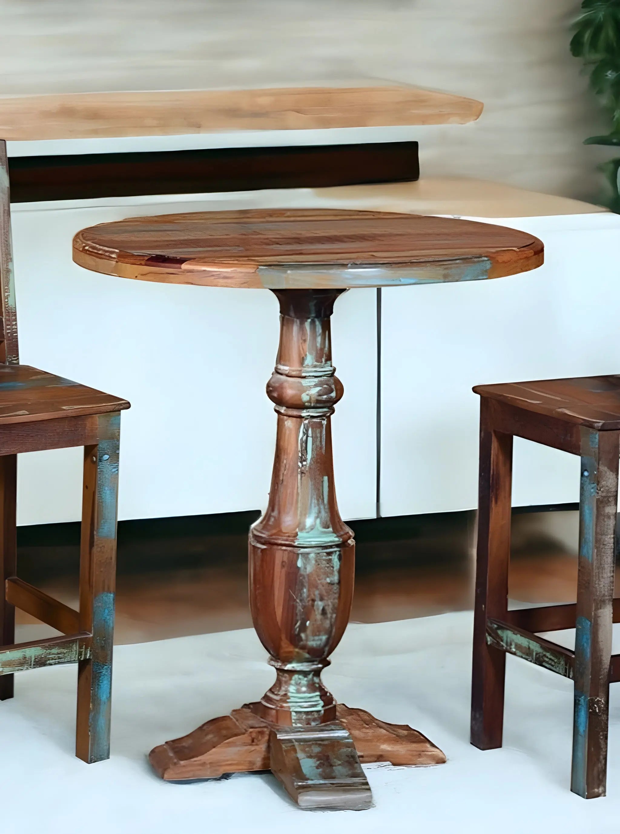 36" Brown Rounded Solid Wood Pedestal Base Dining Table Homeroots Kitchen & Dining