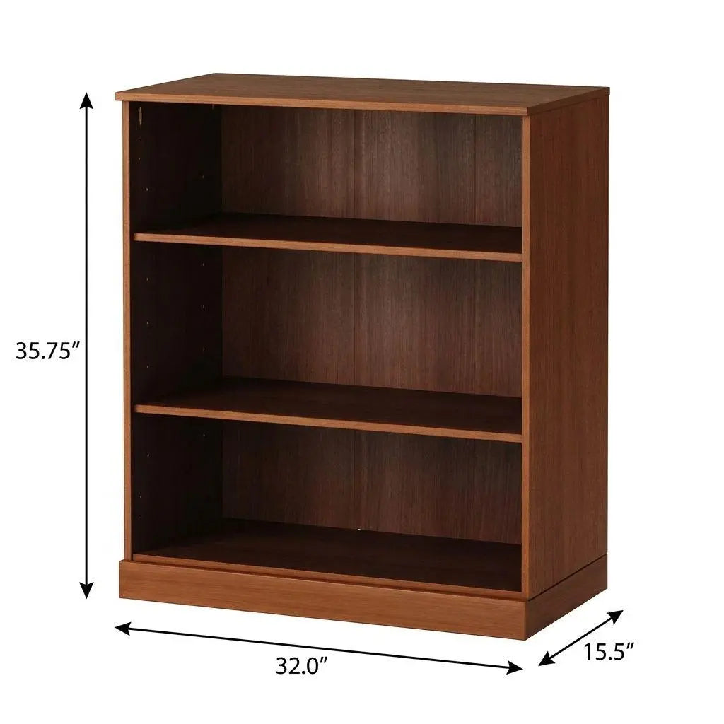 36" Brown Solid Wood Adjustable Three Tier Library Bookcase Homeroots Office