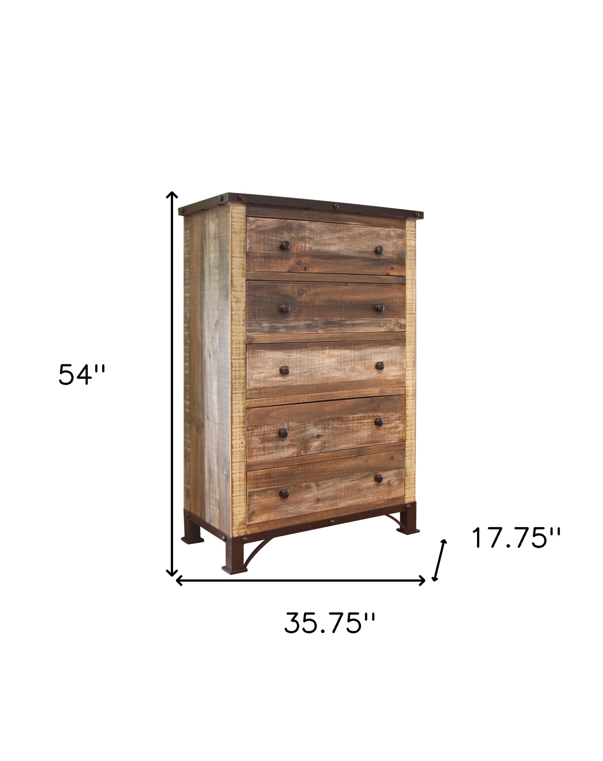36" Brown Solid Wood Five Drawer Chest - GreatEagleInc