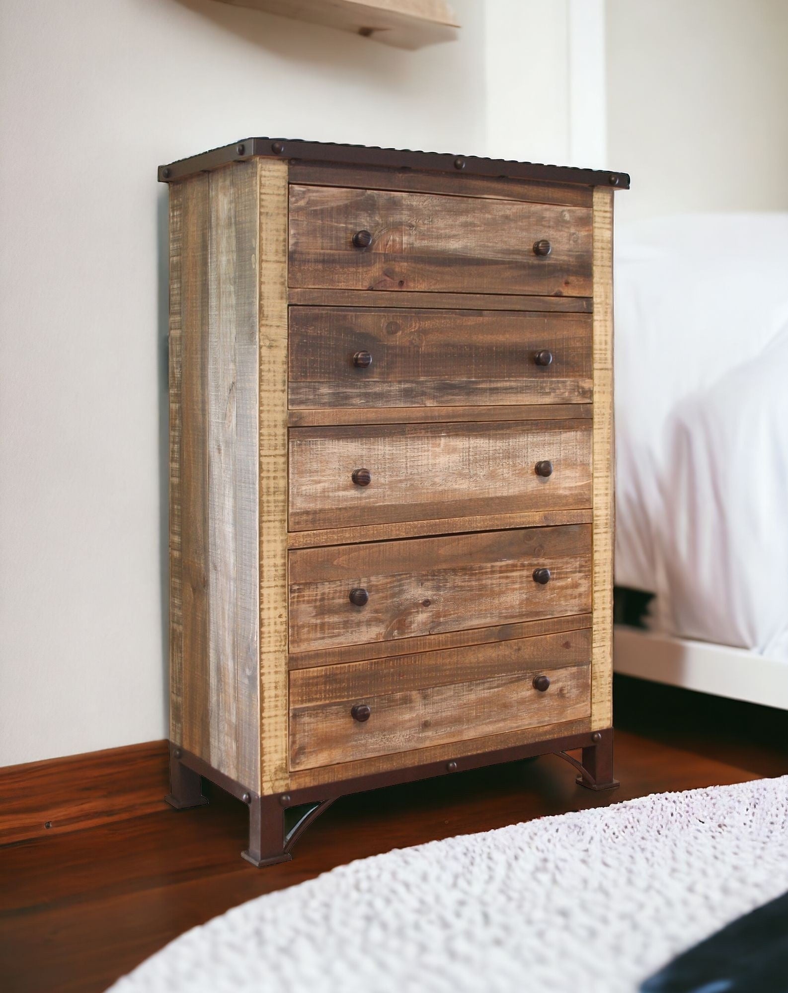 36" Brown Solid Wood Five Drawer Chest - GreatEagleInc