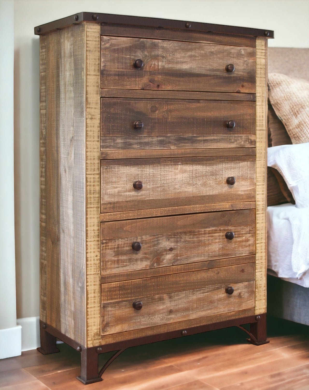 36" Brown Solid Wood Five Drawer Chest - GreatEagleInc