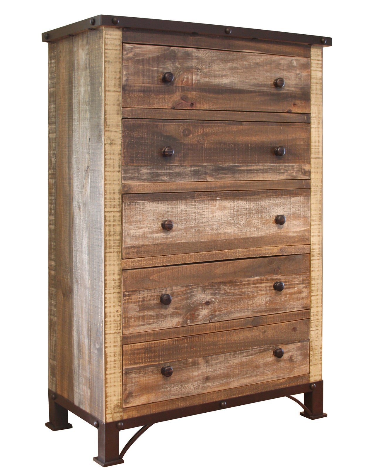 36" Brown Solid Wood Five Drawer Chest - GreatEagleInc
