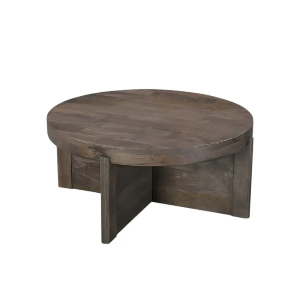 36" Brown Solid Wood Round Cross Legs Coffee Table Homeroots Living Room