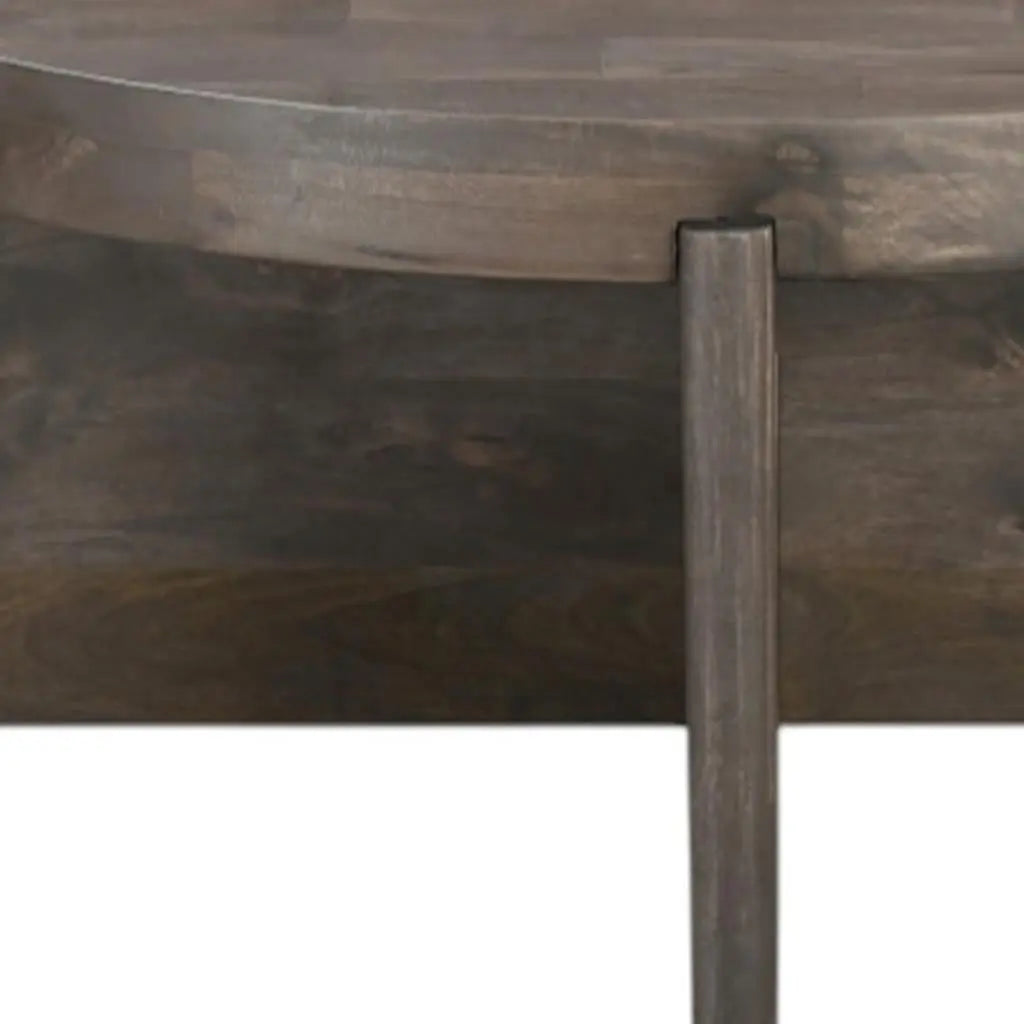 36" Brown Solid Wood Round Cross Legs Coffee Table Homeroots Living Room