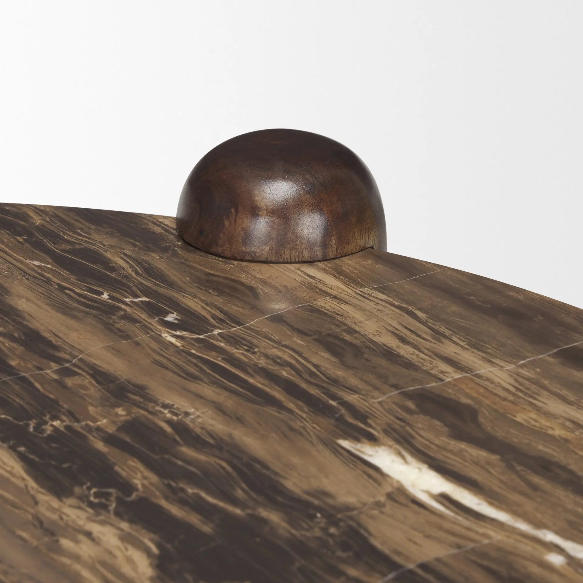 36" Brown Stone and Solid Wood Round Coffee Table Homeroots Living Room