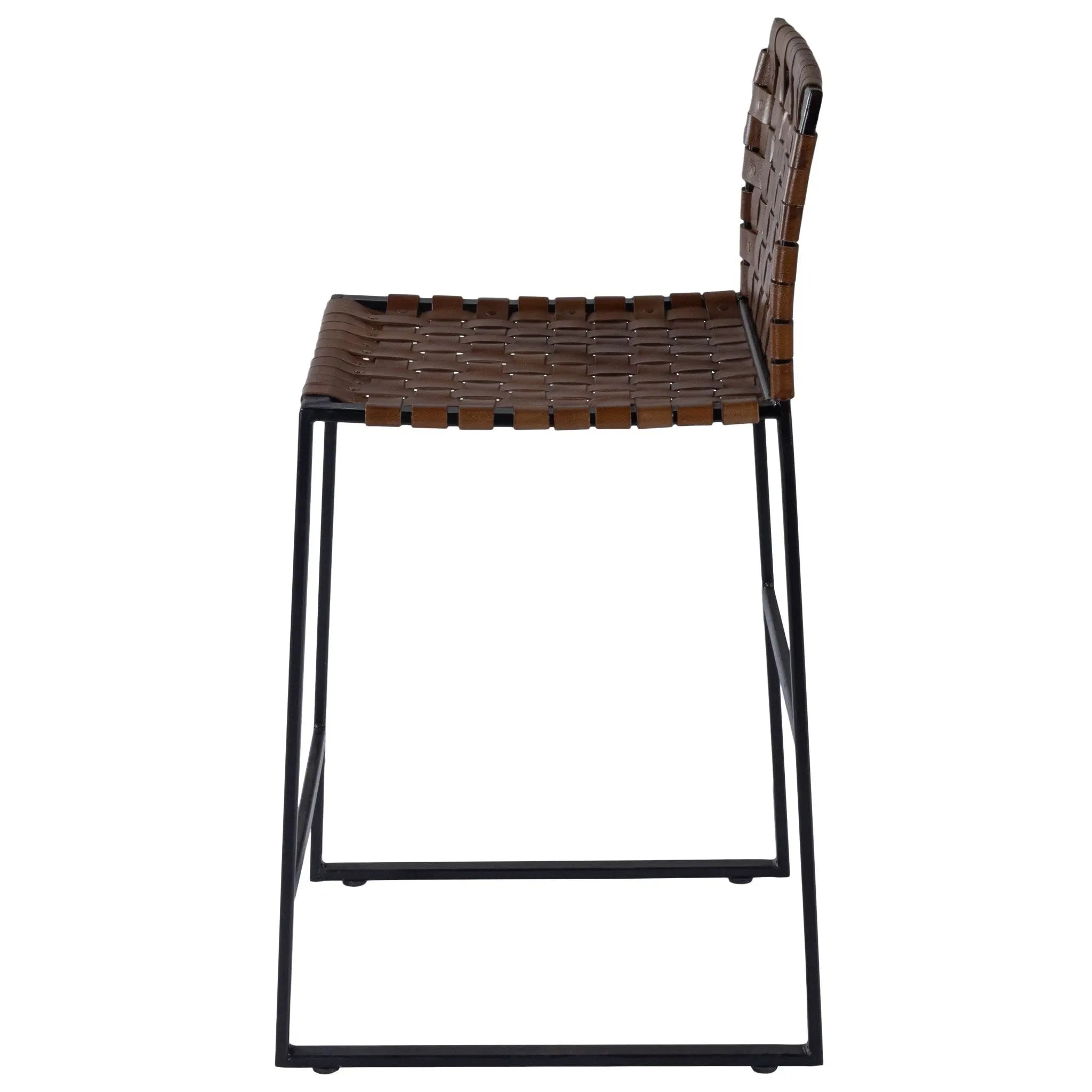 36" Brown and Black Leather and Iron Bar Chair Homeroots Living Room